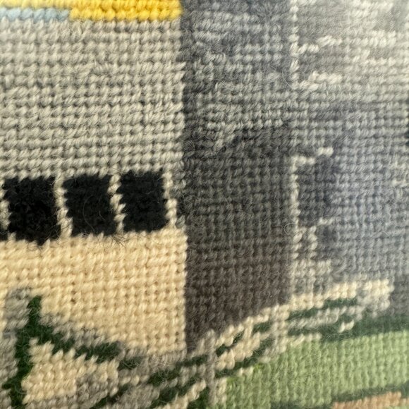 Vtg Wall Framed Needlepoint Art Work Craft Completed Church Building Tree Sky - Picture 10 of 11